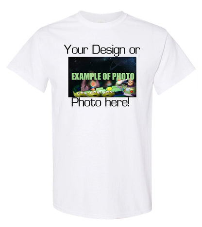 Custom photo on shirt, with Text! Lets make your design come to life! T Shirt Rack