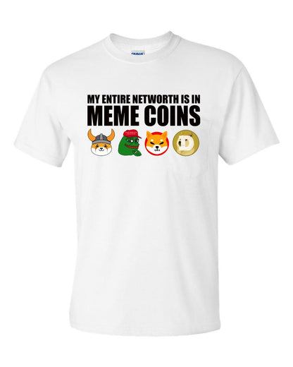 Meme Coins T-Shirt: Custom Name Back, Crypto Humor T Shirt Rack