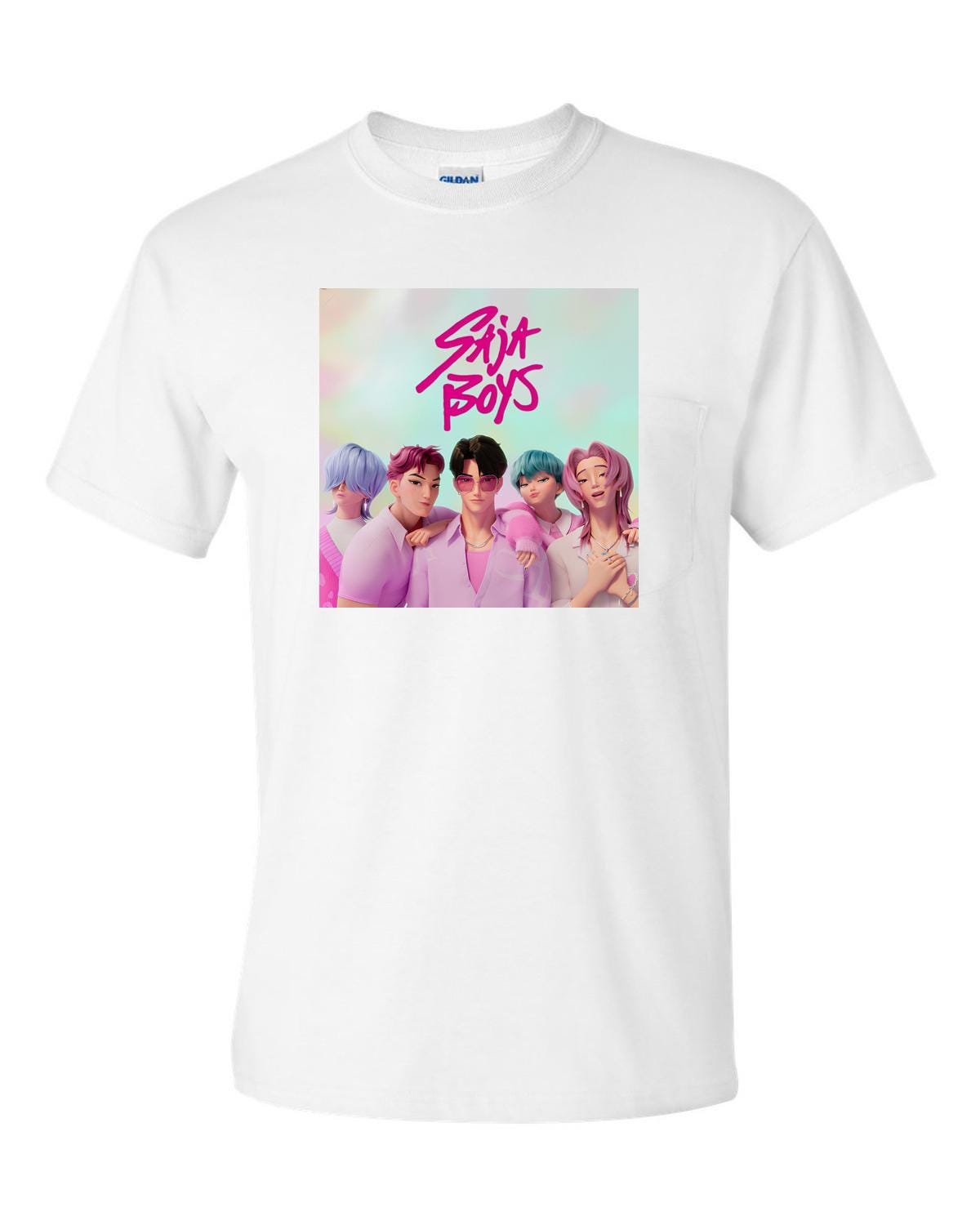 K pop Demon Hunters Saja Boys faces shirt with Free Name on back T Shirt Rack